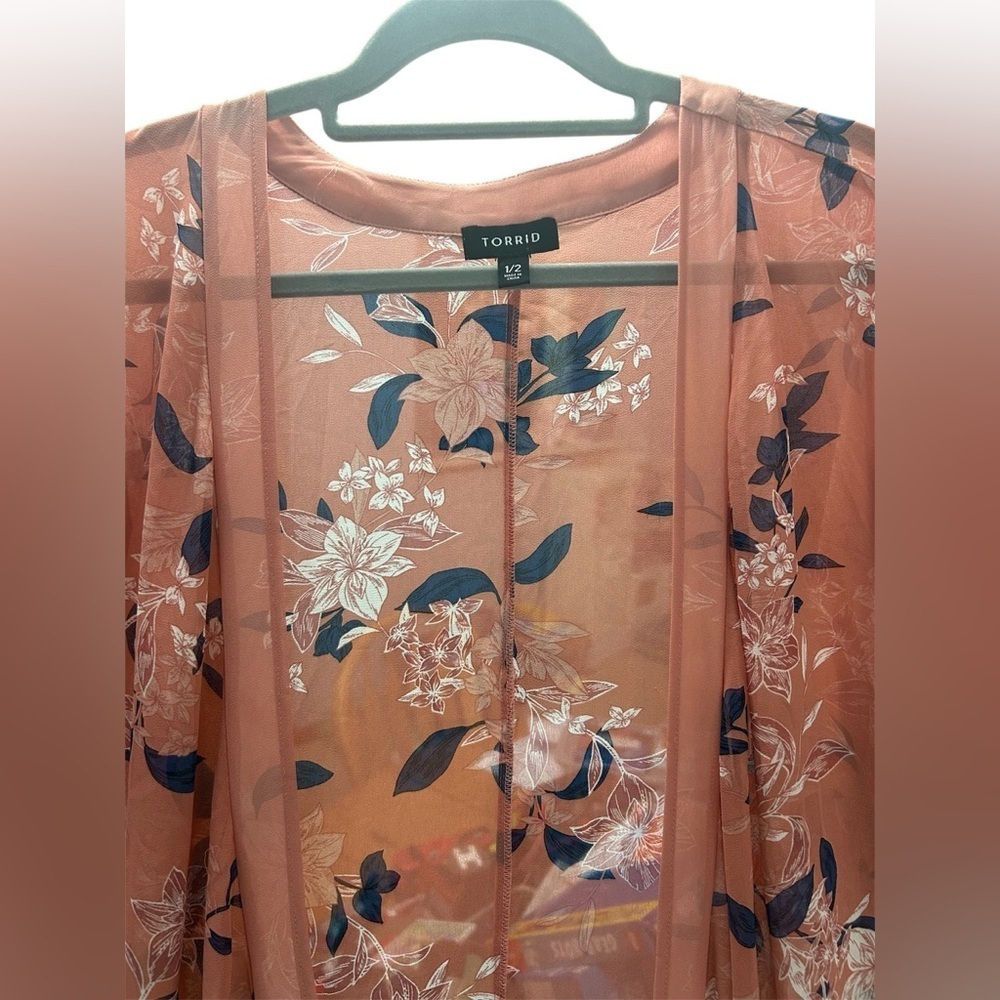 Torrid Chiffon Maxi High-Low Floral Sheer Kimono Duster size 1/2 preppy fall - Picture 4 of 6